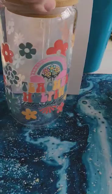 16 Oz Drinking Glasses with Bamboo Lids and Glass Straw - Teacher Helping Shape Little Minds