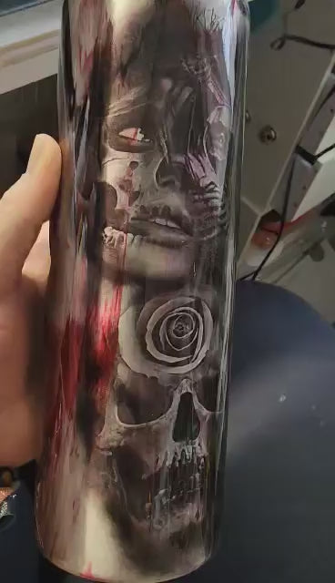20 Oz Epoxy Tumbler Skinny and metal Straw - Skull and Lady Horror