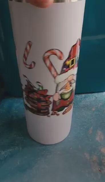 20 Oz Skinny Tall Tumbler and metal Straw - Snow Gnomes