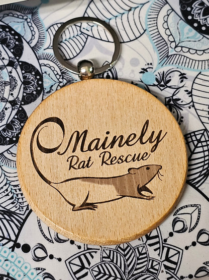 Mainely Rat Rescue Wooden engraved Keychain