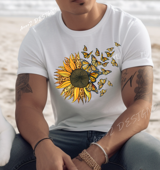 Sunflower Butterflies Adult Tshirt