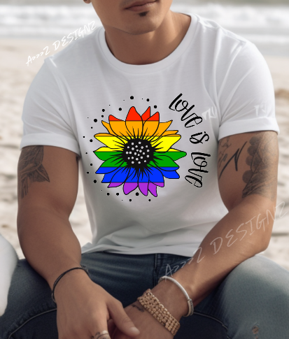 Sunflower Love is Love rainbow Adult Tshirt