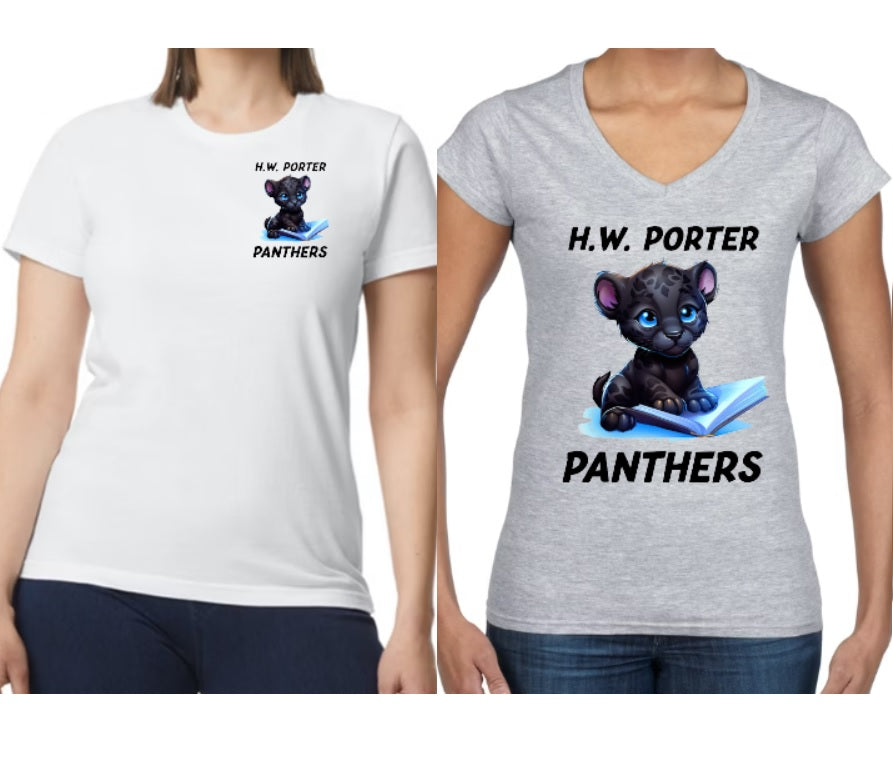 H.W Porter Panther Womens Crew and VNeck - NEW! Softstyle youth panther reading